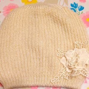 Cream floral beanie